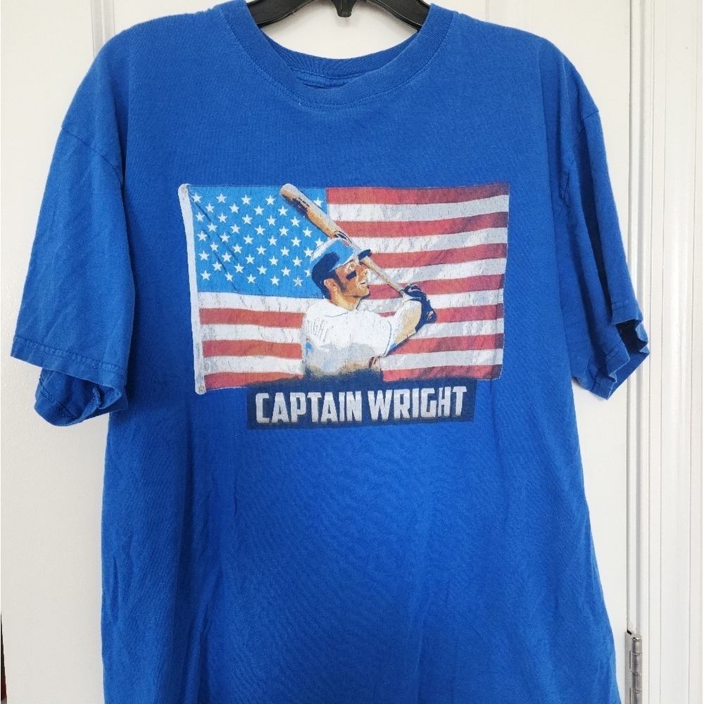 Men's szL NY Mets Blue Delta Captain Wright Graphic TShirt Baseball Shea Stadium